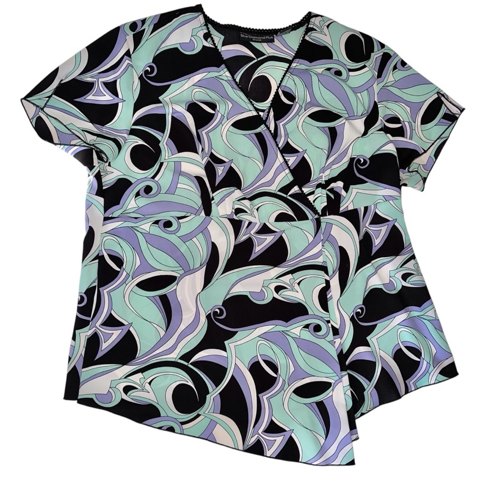 Blue Diamond Plus Stretch Mint Blackl White Shirt Sz 20W